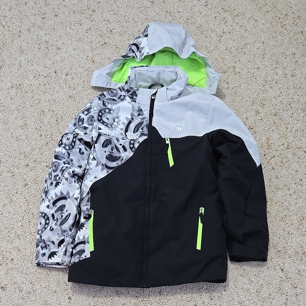 Spyder Kids Black, White & Neon Green Ski Jacket